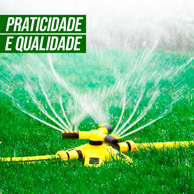 Sprinkler 360º - Automático para Irrigação + 2 BRINDES: Mangueira 15M e Kit de Jardinagem