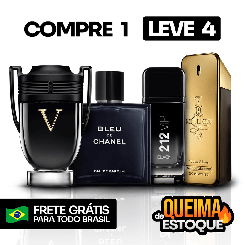 4 Perfumes Masculinos Importados (100ml) - 1 Million | 212 | Invictus | BLEU (3 Anos Loja Castle)